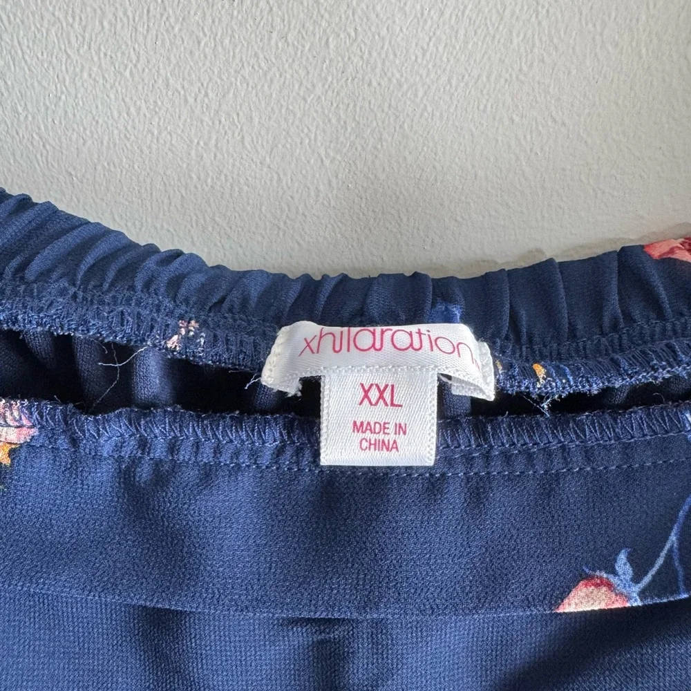 Xhilaration Navy Blue Floral Off-Shoulder Mini Dress - Picture 3 of 5